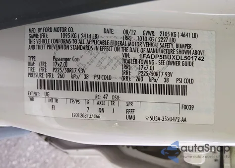 2013 Ford C-Max Hybrid Sel z USA, uszkodzony, nr VIN 1FADP5BUXDL501742